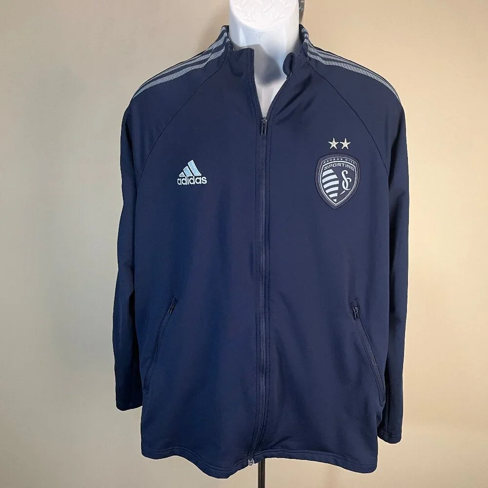 🔵 Adidas Sporting Kansas City MLS Full Zip Jacket Men’s Large Blue Soccer EUC ⚽